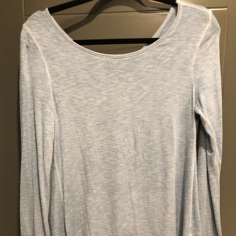 Long Sleeve Powder Blue Top with Button Back